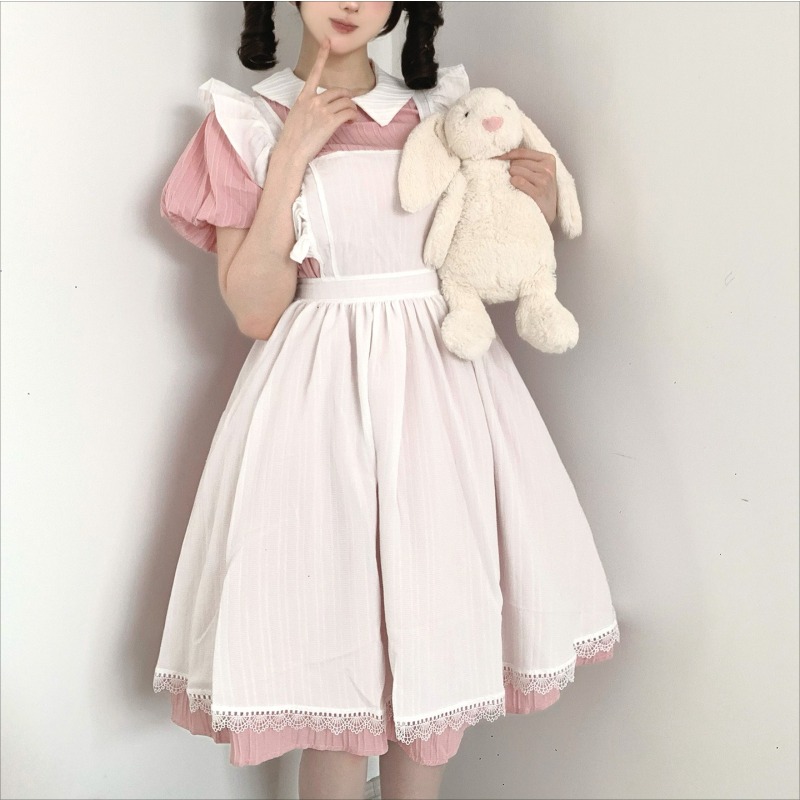 Vintage Fashion Dresses - Vestido Longo Rosa e Branco de
