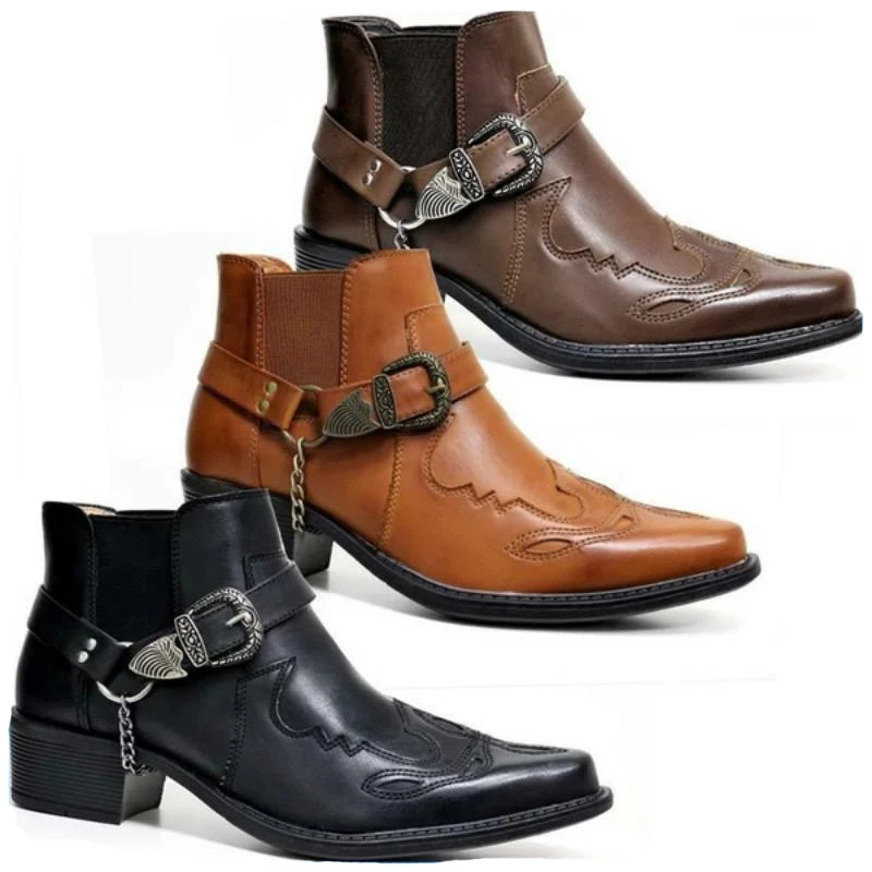 Vintage Fashion Enthusiasts - Botas Masculinas de Couro Vintage Estilo